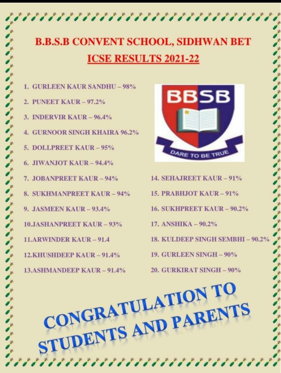 BBSB Convent School logo